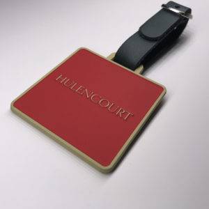 Enamelled Etched Square Golf Membership Bag Tag with a Leather Strap included