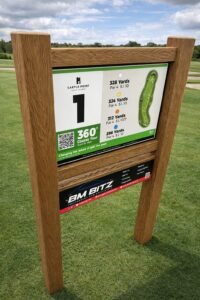astle Point light isitwood twin posted tee sign with sponsor panel